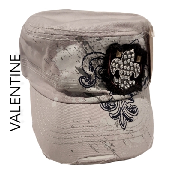 Valentine Accessories - GRAY Western Fleur De Lis bling rhinestone Distressed ball cap baseball …